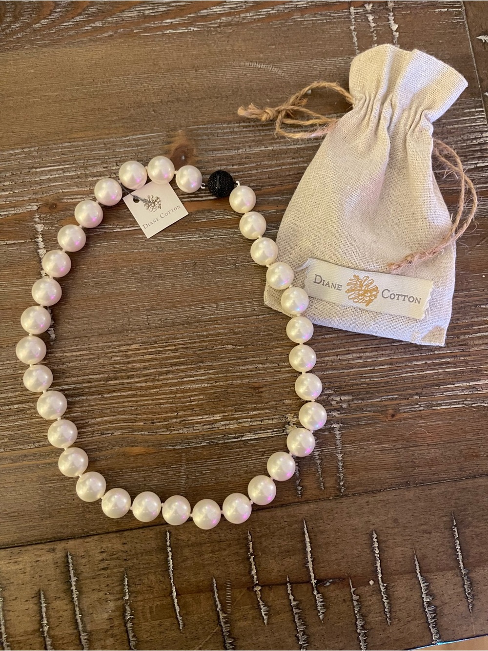 Diane Cotton Pearl necklace with magnetic clasp.